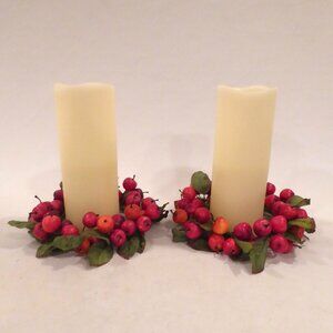 8” CHRISTMAS HOLIDAY CRANBERRY WREATH BATTERY POWERED CANDLE SET